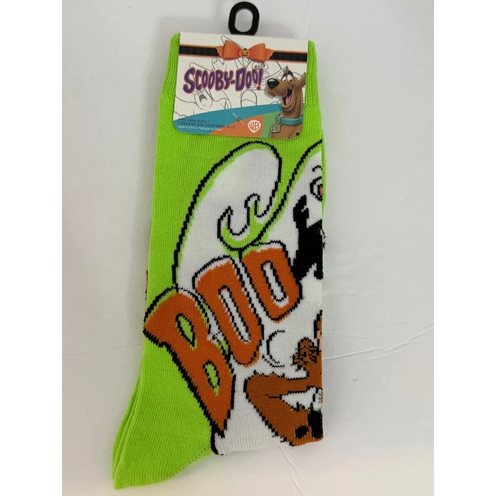 Scooby-Doo Halloween Ghost Boo Crew Socks Lime Green Mens 6-12 Warner Bros NWT
